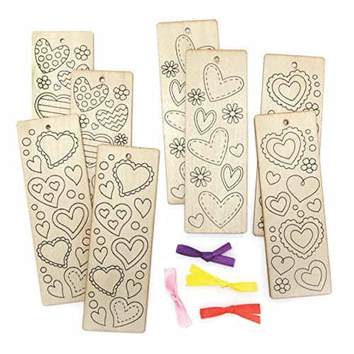 Baker Ross AX689 Lesezeichen in Herzform, 8 Stück, Blanko-Vorlagen für Kinder zum Gestalten und Dekorieren, ideal für Valentinstag-Basteln