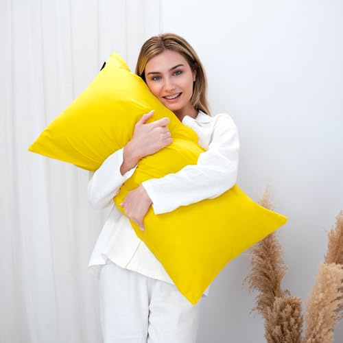 BRIELLE 100% Baumwolle Kissenbezug 2er Set 40 x 80 cm, Gelb - Renforcé, Kopfkissenbezug mit verdecktem Reißverschluss Kissenbezüge