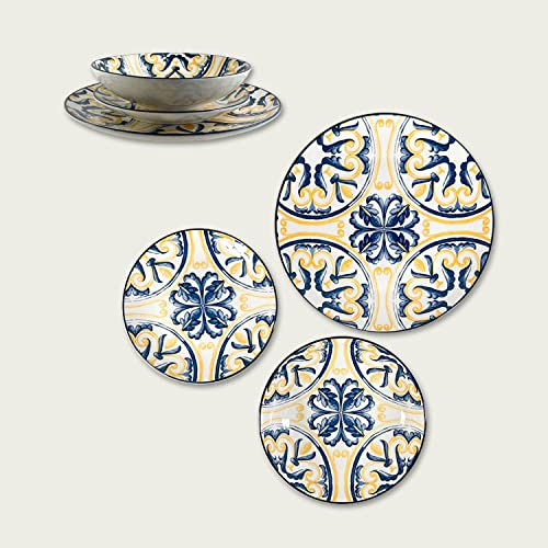 Arca Set 18 Pezzi in Porcellana | 6 Piani, 6 Fondi, 6 da Dessert | Lavabili in Lavastoviglie e Utilizzabili in Forno a Microonde | Piatti Colorati