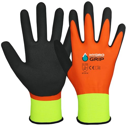 ACE HydroGrip - Guanti da lavoro, impermeabili, 2 paia, resistenti all'acqua, resistenti, antiscivolo, per uso professionale, EN 388/21420, colore: arancione/giallo