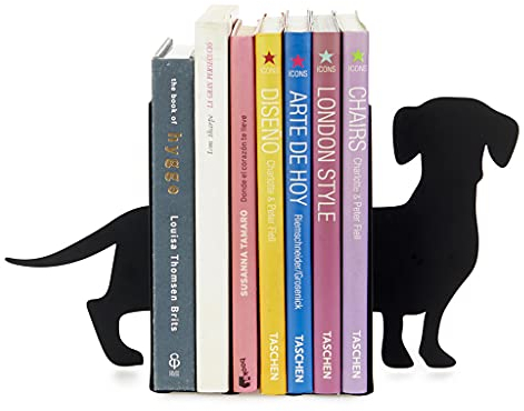 Balvi Sujetalibros Teckel Color Negro Soporte para Libros de Estantería en Forma de Perro 2 Unidades