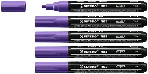 STABILO - Acrylmarker - FREE Acrylic T300 | Strichbreite 2-3 mm, 5er Pack, violett
