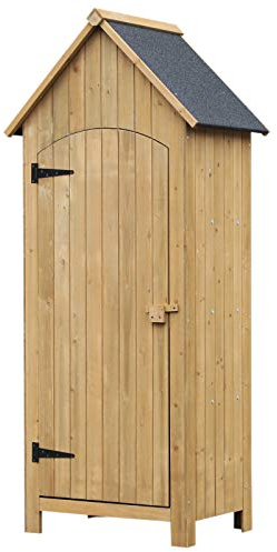 Outsunny Abri de jardin en bois cabane de jardin exterieur armoire de jardin avec toit bitumé 3 étagères porte avec loquet rangement et stockage extérieurs pour terrasse 77,5 x 54,2 x 179,5 cm naturel