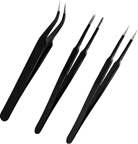 3pcs Anti-Static Precision Tweezers Set Modelling Tweezers for Crafting Include Needle Nose Thin Curved Tweezers for Electronic Repair, Handicraft, Laboratory, Jewelry Manufacturing etc