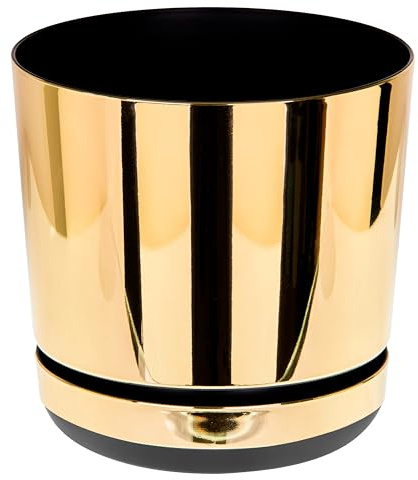 KORAD Gold Mirror Indoor Plant Pots with Drainage Holes and Matching Saucer, Round, Modern and Decorative Flowerpot for All Houseplants, 6 sizes, 25 colours (12 cm)