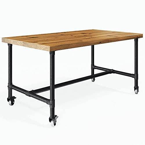 KLEMP Tischgestell Wien mit Rollen im Industrie-Stil, aus Aluminiumrohren und Verbindern, zum Selbermachen, H-Tischbeine mit Rädern und Traverse, pulverbeschichtet in Schwarz L120 x B120 x H72 cm