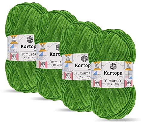 Kartopu Yumurcak, Samt-Strickgarne, Amigurumi und Baby-Strickgarne, (4 Knäuel) je Knäuel (100 g) (grün 469)