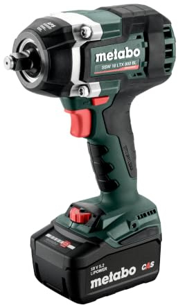 metabo SSW 18 LTX 800 BL Akku-Schlagschrauber, 1/2 Zoll, 800 Nm, 18V | Bürstenloser Schlagschrauber inklusive 2x 5,2 Ah Li-Power Akkus, Ladegerät und metaBOX 145 L Koffer für Radwechsel