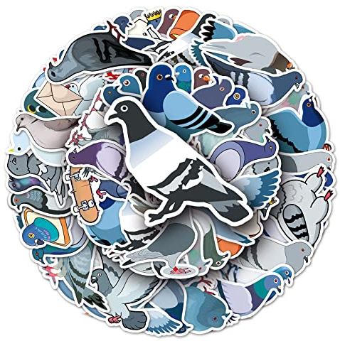Bric dodo Lot de 50 autocollants pigeons en vinyle imperméable pour ordinateur portable, voiture, scrapbooking, téléphone, skateboard, valise, bagages, vélo, filles, adultes et enfants
