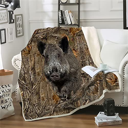 Boceoey Kuscheldecke 200x200 cm Wildschwein Flauschige Wohndecke als Sofa überwurfdecke Tagesdecke, Decken für Sofa Couch Bett, Weiche Warme Fleecedecke für Camping Outdoor