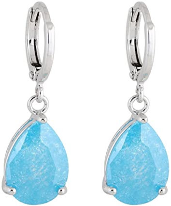 Beydodo Ohrringe Versilbert Damen, Creolen Hängend mit Hellblau Tropfen Zirkonia Silber Ohrringe Creolen Nickelfrei Modeschmuck