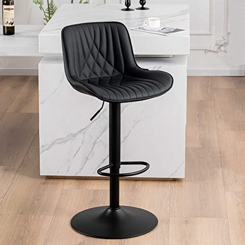 YOUTASTE 1er Barhocker, Drehbar Barstuhl mit Lehne, Höhenverstellbar aus PU-Leder, 360° Drehstuhl, Moderner Bar Hocker Küchenhocker Bar Stool, Schwarz