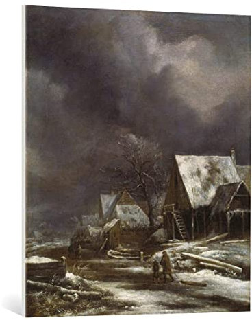 kunst für alle Leinwandbild: Jacob Isaaksz. Van Ruisdael Winterliche Dorfansicht bei Mondschein - hochwertiger Druck, Leinwand auf Keilrahmen, Bild fertig zum Aufhängen, 75x85 cm