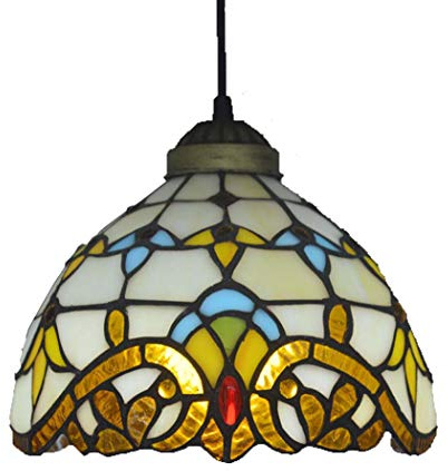 DERBUT Mini lámpara colgante colgante de estilo barroco Tiffany en lámpara de techo colgante de vidriera retro para comedor Restaurante Pasillo Bar Art Lighting, E27, B, 8 pulgadas