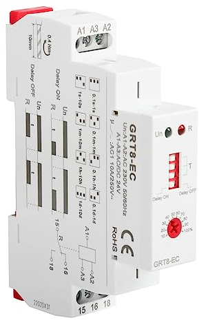DEWIN Rele Temporizador,GRT8-EC Relé de Tiempo Retardo encendido o apagado Relé de temporizador de función única Indicación de luz LED(AC230V & AC/DC24V)