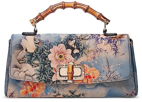 DIRRONA Damen Umhängetasche Mode Retro-Druck Umhängetaschen Täglich Casual Henkeltasche Handtasche Mittel Schultertasche Pu Leder Tasche Reisen Dating Arbeiten Party Frauentasche Blau