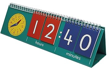 TimeTEX - Klappen-Flipchart Uhrzeit mit Analoguhr | Leicht zu handhabend & stabil. Zum Erlernen des Datums und der Wochentage | Inhalt: 6-Klappen-Flipchart mit bunten Karten