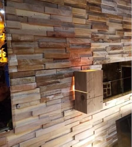 Generic Vintage Industrial Style Wooden Wall Cladding - 10 x 3D Panels - Rustic Teak Wood - Whitewash Finish - Living Room Decor