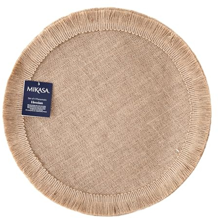 Mikasa Tovagliette rotonde in tela de iuta, set di 4 tovagliette naturali per uso quotidianoi, tovagliette rustiche, 38cm