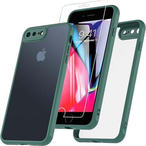 BESINPO Für iPhone 8 Plus Hülle, iPhone 7 Plus Hülle Mit Panzer Schutz Glas, 360° Rundumschutz Stoßfest Handyhülle Robust Case Cover Schutzhülle für iPhone 8 Plus/7 Plus 5.5 Zoll - Grün