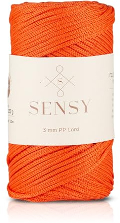 Sensy Premium 3 mm 130 Yards Polyester-Seil, 100 % Polypropylen, Makramee-Schnur, 3 mm, Häkelnadel, Makramee-Seil, Häkelgarn, Geschenk für Stricker, Orange