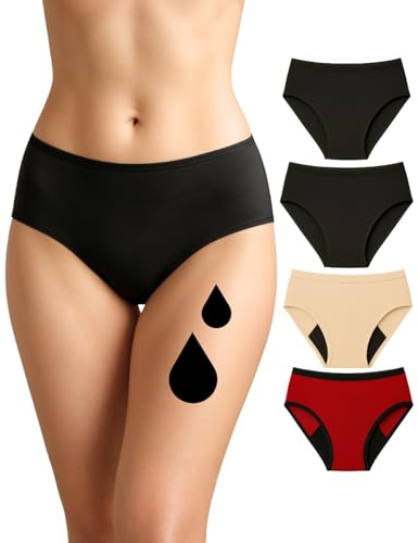 NoBlood - 4 Culottes Menstruelles Flux abondant (Noir Rouge Nude, 4XL)