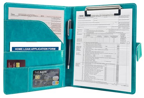 GraduationMall A5 Schreibmappe mit Klemmbrett Reise Portefeuille Magnet Verschluss PU Leder Tragbar Dokument Organisator Türkis