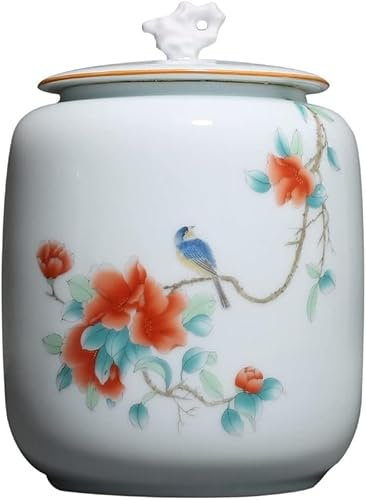 CASOTA Storage Jars Tea Jar,Tea Tins,Tea Canister,19.5cm Chinese Tea Caddy Sealed Ceramic Flower Pattern Tea Jar Kung Fu Tea Set Decorate