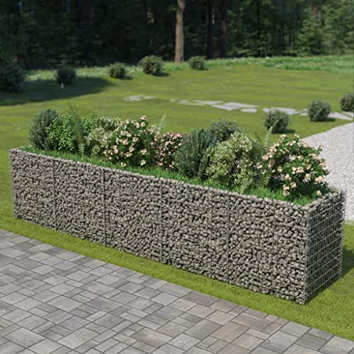 Tino Tech Gabionen-Hochbeet aus Verzinkter Stahl 450x90x100 cm Silber Steinkorb Gabionen Körbe Hochbeet Pflanzen Gartenmauer Gabione aus Metall Garten Gabione Pflanzenwand Gabionen Gitter