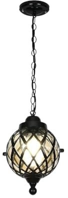 Suspensions d'éclairage Intérieur Lustre à boules de verre de style européen Luminaire suspendu en aluminium étanche Lanterne de balcon en treillis de raisin Galerie Pavillon Suspension(Color:Black,Si