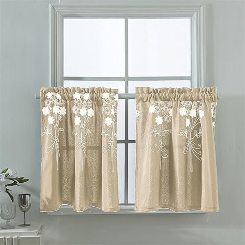Lifup 2er Set Scheibengardine Bistrogardine, Stangentasche Kurzer Verdunkelungsvorhang Fenstervorhang Gardine für Kleine Fenster Küche Wohnzimmer Landhaus Gelb 137B x 61H (cm)