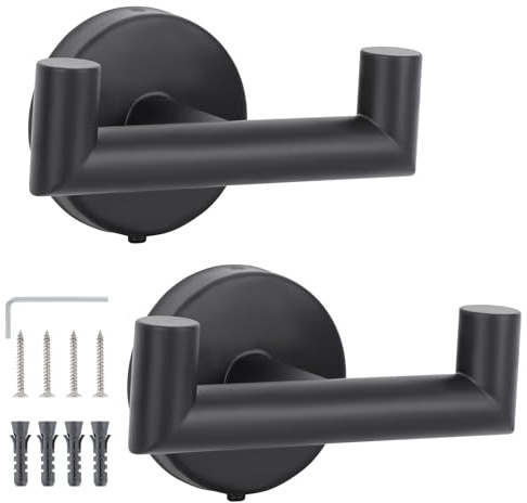 Segus Kleiderhaken, 2 Stück Wandhaken zum Schrauben, Handtuchhaken zum Bohren, Kleiderhaken Edelstahl Wasserdicht, Wandhaken Schwarz für Kleidung, Badeschwamm, Handtücher