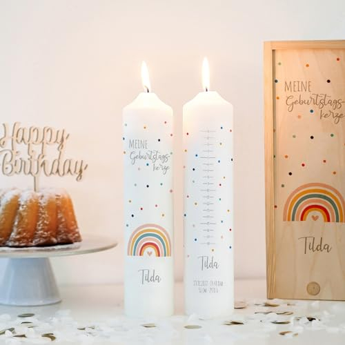 Geburtstagskerze Regenbogen Herz, Geburtskerze personalisiert, Geburtstagskerze mit Geburtstagsskala, 1.-18. Geburtstag, Geschenk zum Geburtstag, Kerze Geburtstag, Lebenskerze