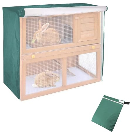Kaninchenstall Abdeckung Wasserdicht Käfigabdeckung für Winter (Grün) | Doppelschicht Kaninchenkäfig Staubschutz, 210D Oxford, Outdoor Haustierhaus Zubehör,122x50x105cm