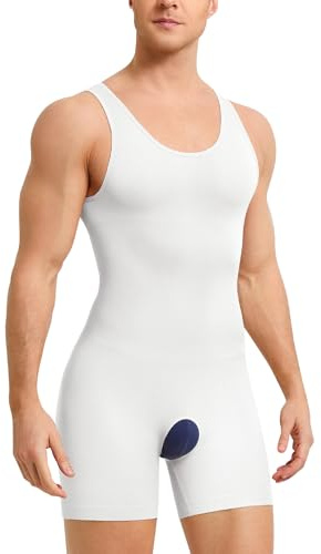 Bafully Shapewear - Maglia da corpo da uomo, con guaina a pancia piatta, a compressione, da uomo, guainante dimagrante e completo body shaper senza cuciture (Bianco, XL/XXL)