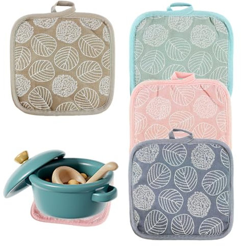 4PCS Pot Holders, Oven Microwave Potholder With Hanging Loop Cotton Multipurpose Quilted Everyday Hot Pad Against High Heat and Prevent Burns Thick and Safe for Table Bowl Cup Kitchen Cooking Baking