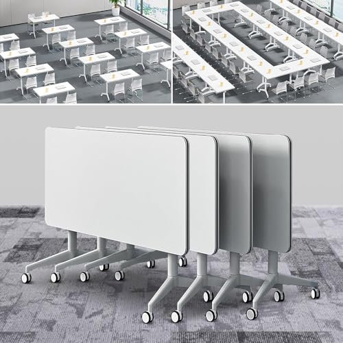 WTLONBF 4er-Pack Konferenztisch, Besprechungstisch, weißer Faltbarer mobiler Schulungstisch fürs Büro, tragbarer Klapptisch-Schreibtisch
