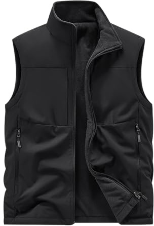 Chaleco Polar Hombre Chaleco Multibolsillos Hombre Reversible Acolchado Casual Chalecos Acolchados para Hombre Gilet Men Chaqueta sin Mangas Chaleco de Trabajo Montaña Hombre Tallas Grandes Negro 5XL