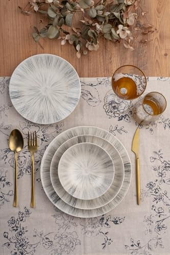 Élégant service à dîner 24 pièces, 100% porcelaine, avec assiettes, bols et assiettes à dessert, passe au lave-vaisselle et au micro-ondes, parfait pour toutes les occasions