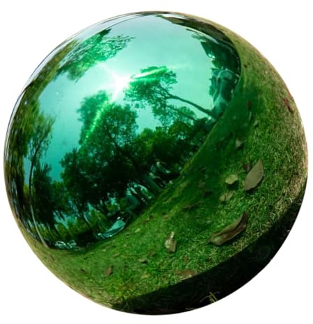 Edelstahl Spiegelkugel Garten Grün, Polierte Oberfläche und Fotografie | Reflektiert Ansichten Klar, Leicht und Tragbar, Dekorative Kugelform mit Glatter Spiegeloptik