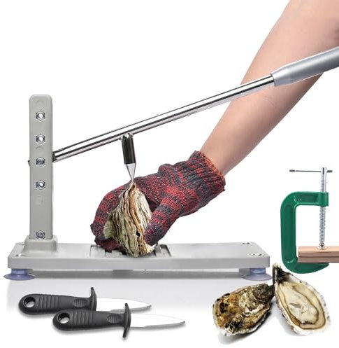 IUokLU Manueller Austernschäler Austernöffner-Werkzeugsatz mit 4 Höheneinstellungen 4 Saugnäpfen 16 mm Edelstahlklinge mit Austernmessern Handschuhen und G-Clip,