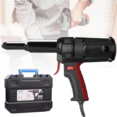 GLJTUO Pistola Remachadora Eléctrica, Kit Profesional De Pistola Remachadora Portátil Y Totalmente Automática con Carga para Remaches De 1/8, 5/32 Y 3/16, Tensión De Trabajo:,