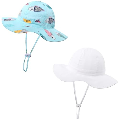 KAKU NAU Baby solhatt småbarn sommarhatt för bebisar pojke solhatt UV-skydd 6 9 12 18 månader vit blå, Vit/ljusblå, S