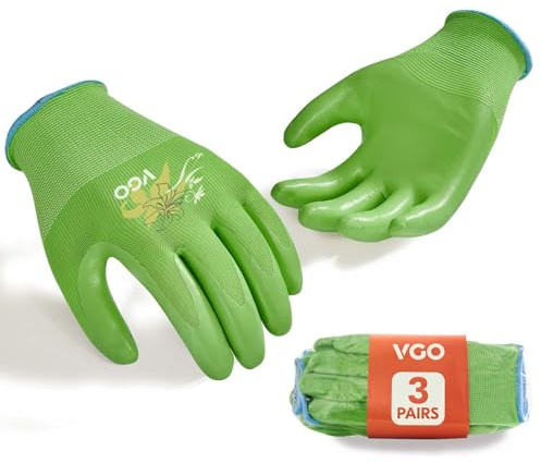 VGO 3 Pairs Women’s Gardening Gloves - Non-Slip Nitrile Coated, Machine Washable & Breathable for Outdoor,DIY, Ranch,Camping | Flexible Fit, Value Bundle with Color Choices (3Pairs/M/Green/NT2110-P)