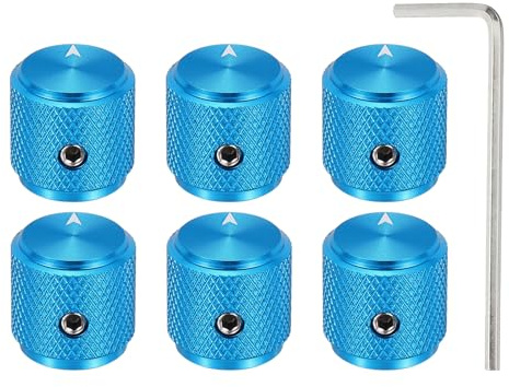 QUARKZMAN 6 Stück Aluminium Potentiometer Drehknopf, 1/4 (6mm) Universelle Lautstärke Tonregelknöpfe mit Pfeilindikator für Gitarre, 1/2 Blau