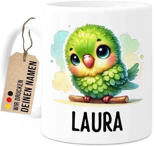 Tassenliebling® Vogel Tasse personalisiert – Kindertasse mit Namen – Tiere Geschenke – Tasse mit Namen Kind – Personalisierte Geschenke Kinder – Kinderbecher aus Keramik 330ml