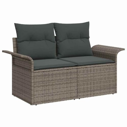 vidaXL Trädgårdsoffa med kudde Grå 141 x 62 x 69cm konstrotting, Trädgård och terrass, rektangulär, modern, hållbar, lätt, UV-resistent, utomhusmöbler för uteplats