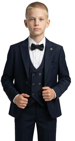 SIRRI Pojkar Slim Fit kostym 5-delat set för examensbollar och speciella tillfällen i åldern 1–16, Marinblå, 13 år