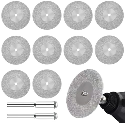 10PCS 40mm Diamond Cutting Discs, Diamond Cutting Wheels with 2 Mandrels Glass Tile Cutting Disc Mini Disc Rotary Tool Accessories for Cutting Polishing Metal Ceramics Porcelain Marble Jade