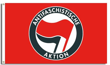 FlagShipper 90x150 cm – Stoffflagge mit Motiv „Antifaschistische Aktion“ – Für Demo, Kundgebung & Wahlveranstaltung – Europawahl & Bundestagswahl – wetterfest & robust (Rot)